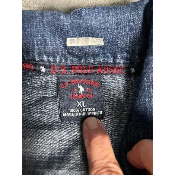 Vtg US Polo Assn Denim Blue Jean Jacket Front Pockets Trucker Mens L - Picture 3 of 12